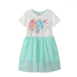 소녀 드레스 점프 미터 2-7T 공주 소녀 말 자수 짧은 소매 아이의 옷 판매 메쉬 치마 유아 의상