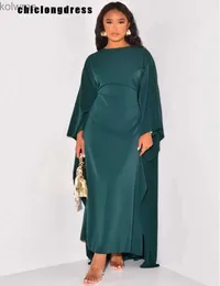 Vestidos casuais básicos outono moda cetim vestido de festa robe abaya muçulmano feminino elegante sólido em torno do pescoço mangas morcego solto maxi vestido feminino yq240201