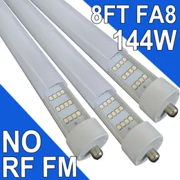 Tubo de luz LED de 8 pés, 4 fileiras, 144 W, substituição de lâmpada fluorescente de 250 W, lâmpada de loja, base FA8 de pino único, alimentação de extremidade dupla, tampa leitosa branca fria, AC 85-277V usastock