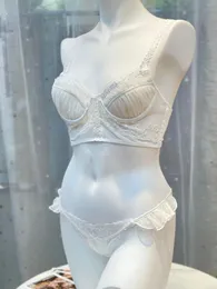 Conjuntos de sutiãs sutiã francês calcinha conjunto mulheres reunir pequenos seios rendas ultra fino lingerie sexy terno feminino sutiã sem costura breve