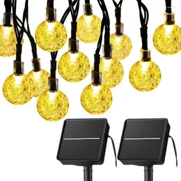 Strängar Solar LED Crystal Ball String Light 10m Waterproof Fairy Lights Christmas Wedding Garland Garden Lawn Tree Outdoor Decoration