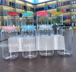 16oz plasttumare med färgglada lock akryl libbey plastburk med halm för vinyl UV DTF -klistermärke Summer Drinkware Mason Jar Drinking Cups