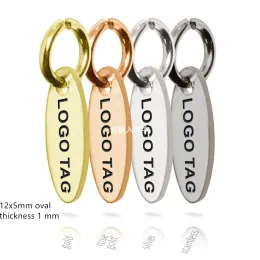 구성 요소 MyLongingCharm 50pcs 사용자 정의 로고 태그 레이저 조각 미니 타원형 태그 12x5mm 사용자 정의 금속 매력 스테인리스 스틸 목걸이 태그