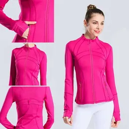 001 LU- Kadın Yoga Kıyafet Spor Ceketi Stand-up Yakası Yarım fermuar Uzun Kollu Sıkı Yogas Gömlek Gym Başparmak Ateş Attik Ceket Kumaş 87 S