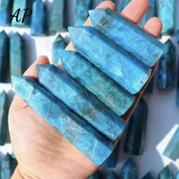 Estatuetas decorativas 5-8cm varinha de quartzo natural ponto apatita azul torre de cristal mina energia pedra preciosa hexagonal decoração de casa