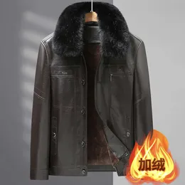 Inverno pai jaqueta de couro com pelúcia e engrossado designer médio envelhecido casaco masculino idoso vovô quente s6ju