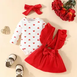 Giyim Setleri Citgeespring Sevgililer Günü Bebek Bebek Kız Giysileri Kalp Baskı Uzun Kollu Romper Askı Etek ve Yay Head Band Kıyafet