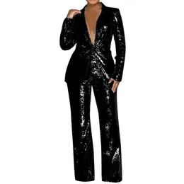 Winter Women Sequed Blazer Feminino Shining Long Sleeve Outerwear Vintage Party Party Comple Suits Suits Suits 240127