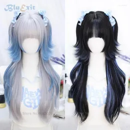 Party Supplies Gradient Schwarz grau blaue Perücke Chic Girls Cosplay Haare 60 cm langer Meeräsche Wellen lolita gothic harajuku süße Halween Halloween