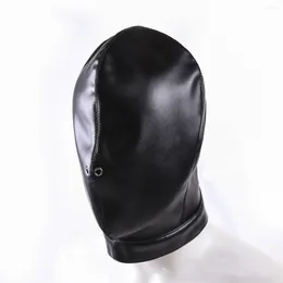 Parti Malzemeleri Unisex Kadınlar Erkek Tam Yüz Maskesi Fetiş Cosplay Bondage Hood Yetişkin Cadılar Bayramı Bar Oyunları Deri Drawstring