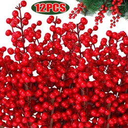 Flores decorativas 1-12 ramos artificiais de natal, frutas falsas, ramo de azevinho, buquê vermelho com 30 cabeças, festa, decoração de casa