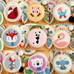 Arts And Crafts Cute Fluff Animal Punch Needle Kits For Beginners Soft Yarn Embroidery Kit Cartoon Animals Pattern Set