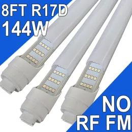 144W 8ft T8 LED -rörljus med R17D -bas, 18000 lumen, 6500k Cool White, 120 volt, R17D, dubbeländ power ballast bypass för stormarknader inomhus, hall usastock