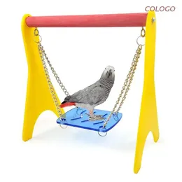 Andra fågelförsörjningar Akryl Swing Chicken Toy med hängande kedja Baby Chick Perch Cage för Parrot Hens Macaw Training Stand Holder