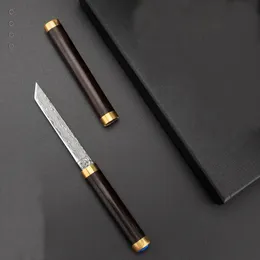 Oferta specjalna Mały Damascus Stałego ostrza noża Tanto Point Blade drewno z mosiężną głową na zewnątrz kemping kempingowy edc kieszonkowy kieszonka najlepszy prezent