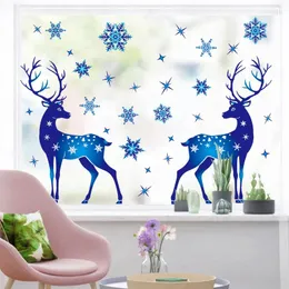 크리스마스 장식 블루 엘크 PVC 정적 스티커 홈 윈도우 커튼 벽 DIY 장식 용품 2024 년 크리스마스 노엘