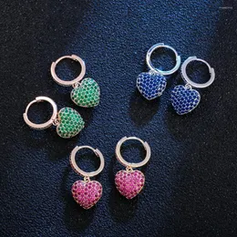 Orecchini pendenti colorati zirconi cubici cuore di pesca goccia per le donne gioielli da sposa per feste in oro rosa argento colore 2024 alla moda