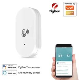 Controle de casa inteligente Tuya Zigbee Sensor / monitor de temperatura e umidade com bateria portátil Mini Life Assistant funciona Alexa