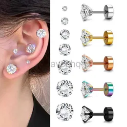 Stud 1Pair Stainless Steel Tragus Stud Earrings for Women Men Round Cubic Zirconia Flat Back Screw Back Ear Piercing 3-8MM Jewelry zln240201