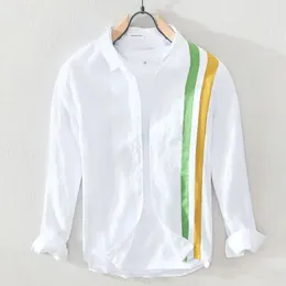 Camicia da uomo a maniche lunghe da pendolarismo primavera e autunno con scollo quadrato sciolto in cotone e canapa arte per il tempo libero moda elegante 240201