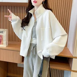 Wiosenna jesień koreański stojak na stojak z długim rękawem Top żeńska kardiganowa płaszcz zamek kempingowy Kobiety swobodny kawaii luźne kurtki bluzy 240201