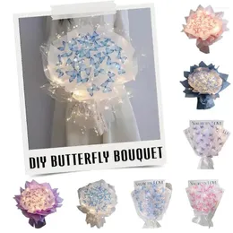 Dekorative Blumen DIY Schmetterlingssträuße Handgemachte Blumenmaterial Paket Blumenstrauß mit Lichtschnur Hochzeitsdekor Geschenk für Freundin V8E9