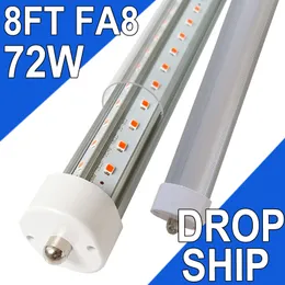 Luz de tubo LED de 8 pés em forma de V T8 72W 270 graus Base FA8 de pino único, 7200LM, 6500K branco luz do dia, lado duplo de 8 pés (substituição de lâmpadas fluorescentes LED de 300W)