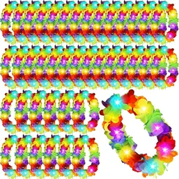 Украшение для вечеринки, 24 шт., светодиодные гавайские леи, светящееся цветочное ожерелье для маскарада, пляжа, свадьбы, тропические тематические карнавальные принадлежности Луау