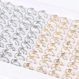 50pcs/lot de moda letra de aço inoxidável strass cristal anéis de cor de ouro prata para homens homens jóias de casamento presentes 240201