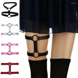 Strumpfbänder Gothic Punk Runde Leder Strumpfband Mädchen Schwarz Grunge Bein Schmuck Riemen Oberschenkel Harness Körper Bondage Zubehör Gürtel