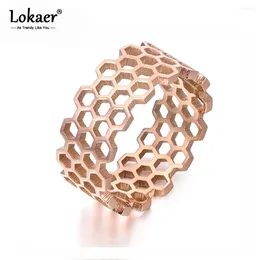 Cluster Rings Lokaer Original Design Titanium Steel Hollow Hexagonal Geometric Rose Rose Gold Color Trendy Jewelry for Women R17143