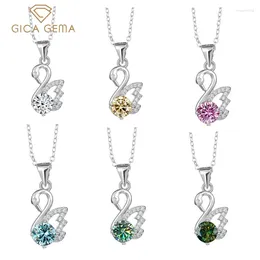 Anhänger Gica Gema 1 D Farbe VVS1 Runder Moissanit Schwan Anhänger Halskette 925 Sterling Silber Charm mit GRA Weihnachtsgeschenk