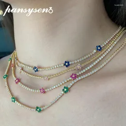 Tartışmalar Pansysen Romantik 925 STERLING Gümüş Çiçek Safir Emerald Simüle Miissanit Zincir Kolyeler Kadınlar için Parti Güzel Takı