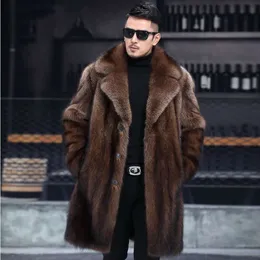 Haining Mink Coat Mens全体の秋と冬のデザイナー肥厚媒体の長い大きな模倣毛皮のカジュアルx53e