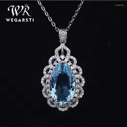 Pingentes Wegarsti prata jóias seablue aquamarine topázio pingente colares para mulheres colar de pedras preciosas atacado