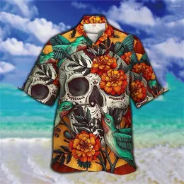 Camicie casual da uomo Vintage hawaiano per uomo 3d Skull Print Abbigliamento horror Beach Party Sportswear Camicia a maniche corte di design di strada