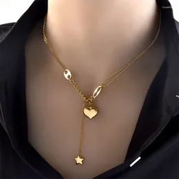 Pendant Necklaces Fashion Stainless Steel Long Love Heart Women Girls Necklaces&Pendant Star Hanging Chain Choker Sweet Valentine's Day Gift