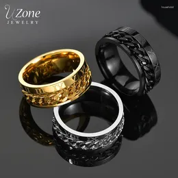 Cluster Rings Uzone Punk Roman Numbers Spinner Gold Color Stainless Steel Rotatable Chain Ring For Men Boys Birthday Party Gift Anillos