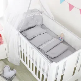 5st Summer Breattable Baby Bed Mesh Bumper Fence Nordic Crib Bedbling Set Bedroom Decoration Room Produkt 240127