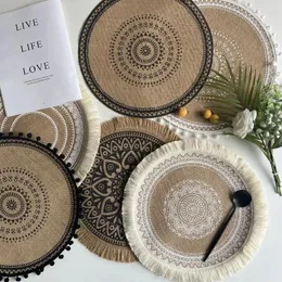 Table Mats Cotton And Linen Dining Round Woven Placemats Decoration Bohemian Placemat Set