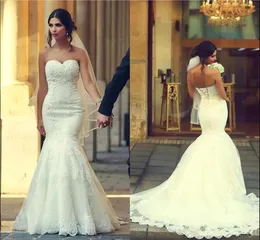 Nuovi abiti da sposa a sirena araba saudita Sweetheart con lacci sul retro Appliques economici abiti da sposa lunghi sexy Sweep Train Plus Size