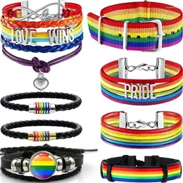 Charm Bracelets LGBTQ Rainbow Men's And Women's Couples LGBT Pride Bracelet Adjustable Heart Wins Wristband Love Jewelry Gift