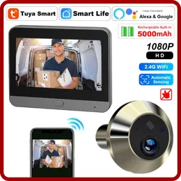 Dörrklockor Smart Tuya WiFi Peephole Camera 1080p 2.4G Automatisk avkänning Dörrögon 4,3 tum Digital Viewer Video Doorbell At Home