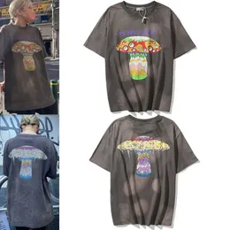 남자 티셔츠 2024SS 디자이너 봄/여름 뉴 낙서 버섯 눈 프린트 유니퇴래 느슨한 캐주얼 짧은 슬리브 티셔츠