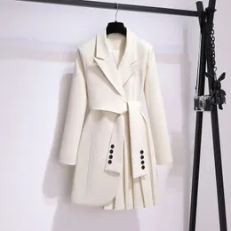 Blazer Donna Primavera Moda Abbigliamento donna Completo Gonna Giacca Cintura Vita Abito sottile Blazer da donna Cappotto lungo Blazer neri 240201