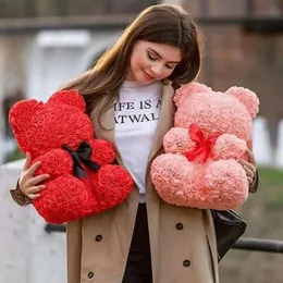 Drop 40 cm süße Teddybären mit rosafarbener Blume, Schaumstoffbären, Hochzeit, Heimdekoration, Geburtstag, Valentinstag, D-Geschenk, Liebesbär Do284o