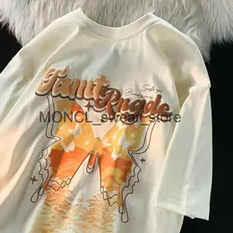 T-shirt da uomo New American Creative Butterfly Rosy Clouds T-shirt a maniche corte per unisex in estate Casual girocollo allentato Coppia Y2k TopH2421