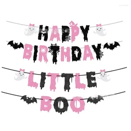 Decorazione per feste Pink Happy Birthday Little Boo Banner per Halloween Girl Baby Shower The Spooky One 1st Decorazioni