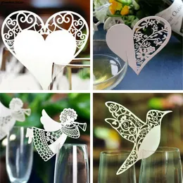 Party Decoration 50pcs/Set Wedding Table Place Cards Laser Cut Bird Heart Floral vinglas för