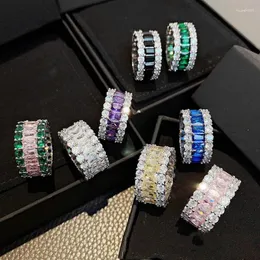Küme halkaları lüks gümüş renkli alyans yüzüğü kadınlar için geometrik parlak aaaaa zirkon takıları gelin nişan 2024 trend